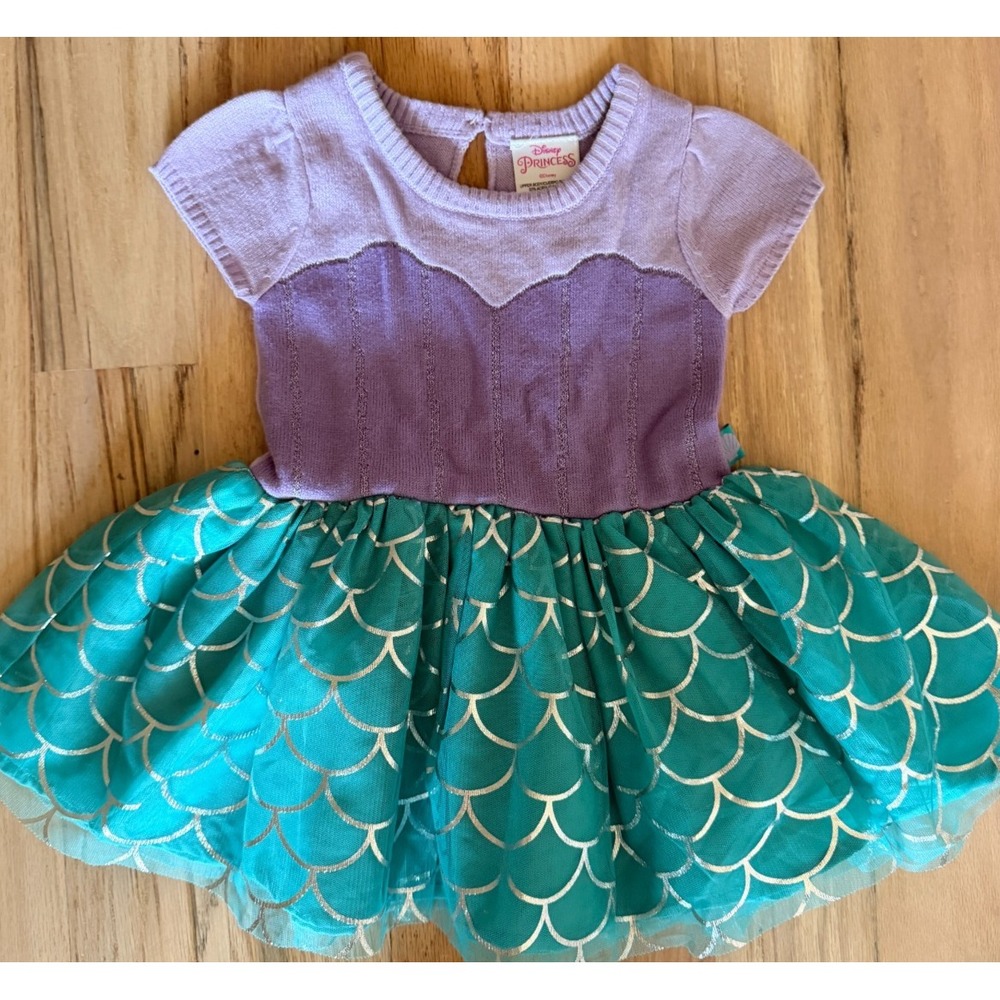 Disney Princess Ariel Little Mermaid Knit Tutu Dress Scale Print Purple Teal 18M